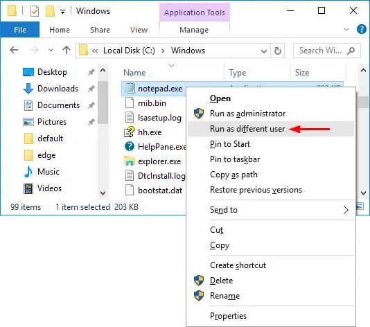How to run application as different user in windows